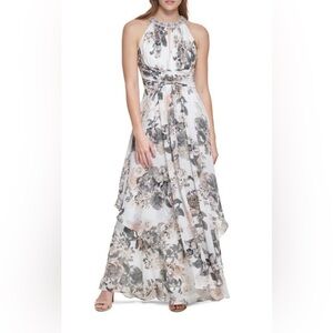 Eliza J Beaded Halter A-Line Gown
